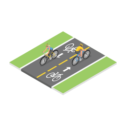 Pictogram of cyclists riding on dedicated bike lanes