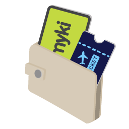 Pictogram of myki card and boarding pass in a wallet