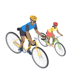 Pictogram of two cyclists, one adult and one child